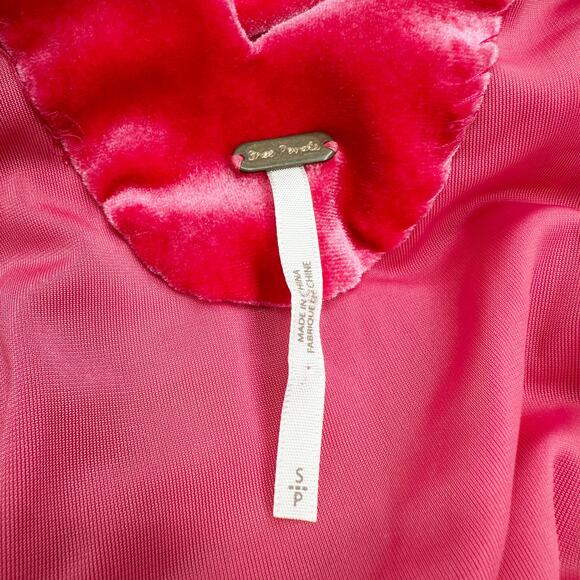 Free‎ People Misha Velvet Mini Long Sleeve Tie Back Dress in Red Pink Size S - Picture 9 of 11